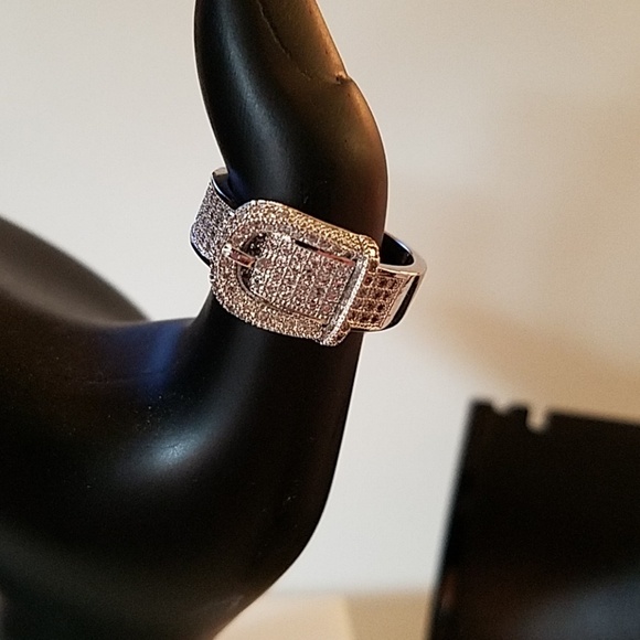 Rhinestone Buckle Silver Tone Ring Size 9 - Picture 1 of 2